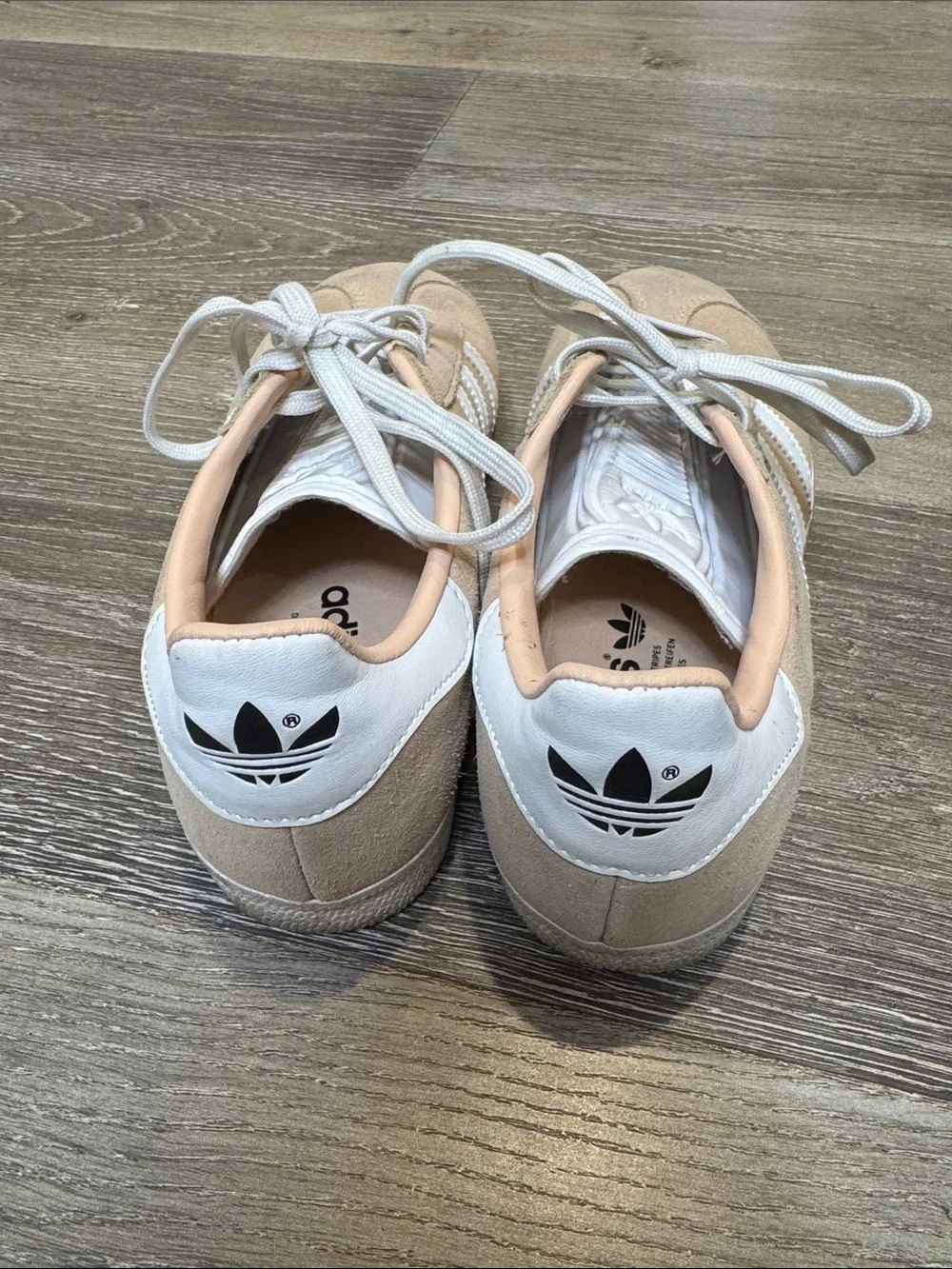 adidas Gazelle Pink Beige Suede Sneakers with White Stripes